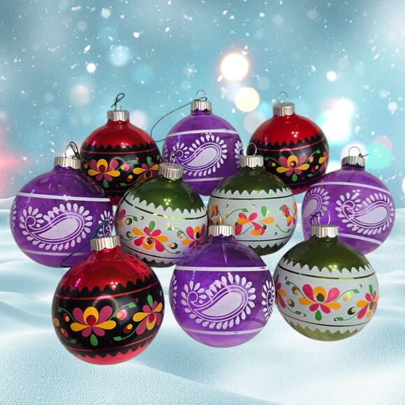 10 pc Vintage Martha Stewart Christmas Ornaments Paisley Purple Red Green - Picture 1 of 9